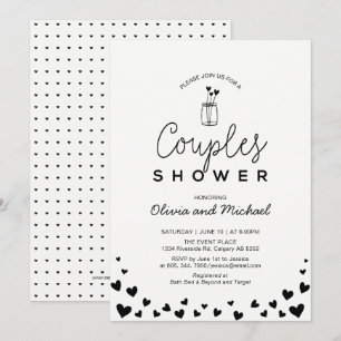 Heart, Mason Jar_Chic Black Couples Wedding Shower Invitation