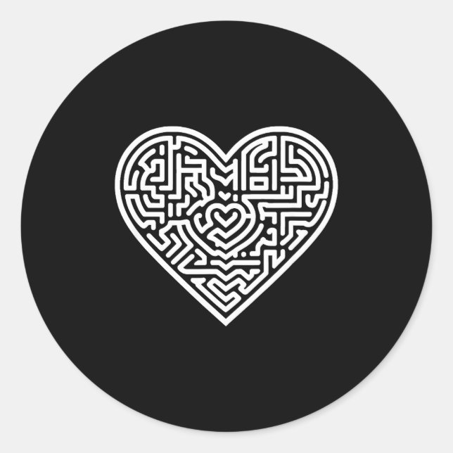 Heart Maze Valentine's  Classic Round Sticker (Front)
