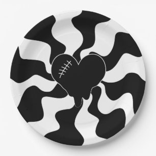 Heart Melt in Black and White Paper Plate