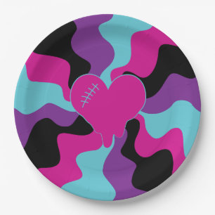 Heart Melt - Pink, Purple, Blue and Black Paper Plate