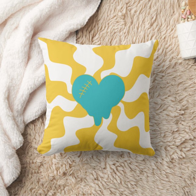Heart Melt - Turquoise and Yellow Cushion (Blanket)