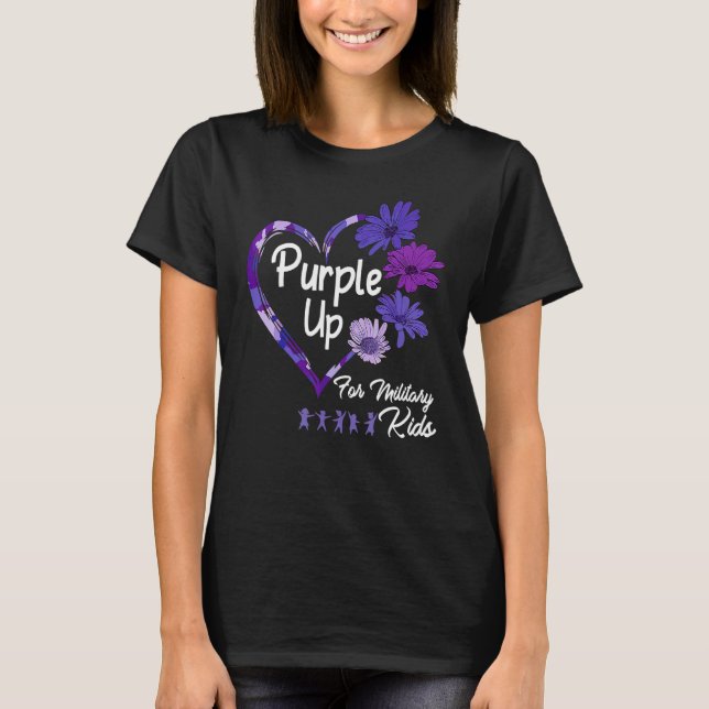 Heart Military Child Month  Purple Up For Military T-Shirt (Front)