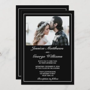 Heart Modern Minimalist Black Photo Wedding Invitation