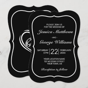 Heart Modern Minimalist Black Wedding Invitation