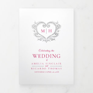 Heart monogram art photo wedding program Tri-Fold programme