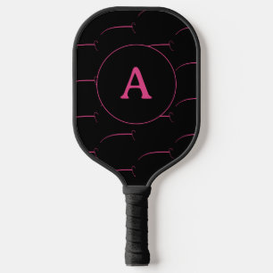 Heart Monogram Black Hot Pink Pickleball Paddle
