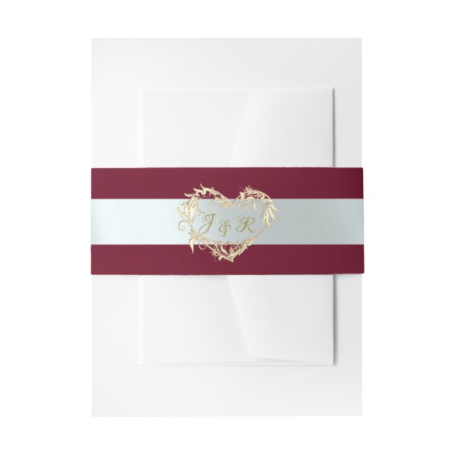 Heart Monogram - Burgundy/Silver Invitation Belly Band (Front Example)
