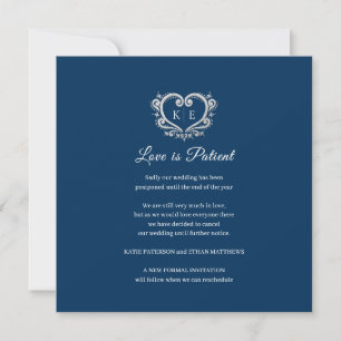 Heart monogram cancelled wedding love patient blue announcement