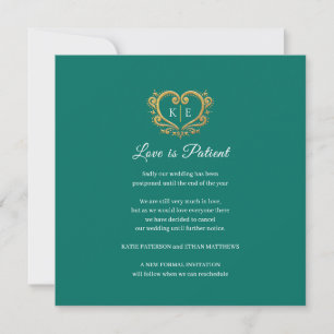 Heart monogram cancelled wedding love patient gree announcement