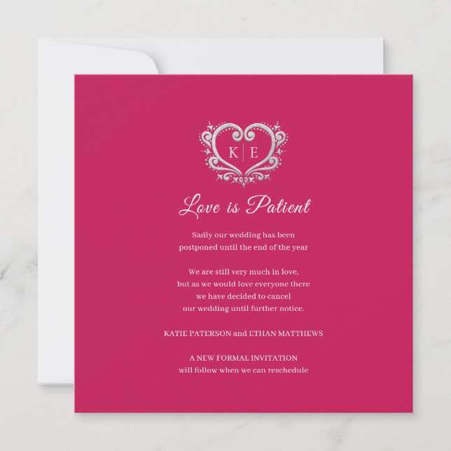 Heart monogram cancelled wedding love patient red announcement (Front)