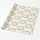 Heart monogram gold dark green on white wedding wrapping paper<br><div class="desc">Golden affect heart monogram art on white with emerald dark green initials gift wrapping paper. Heart wreath design encasing your own couples' monogram initials. Other colours and matching items are available. © Original leaf drawing and design by Sarah Trett for www.mylittleeden.com on Zazzle.</div>