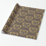 Heart monogram gold on dark brown wedding wrapping paper<br><div class="desc">Golden affect heart monogram art on dark brown gift wrapping paper. Heart wreath design encasing your own couples monogram initials in gold and white on a dark brown or change to your own colour choice. Other colours and matching items are available. © Original heart graphic art and design by Sarah...</div>