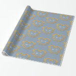Heart monogram gold on dusty blue wedding wrapping paper<br><div class="desc">Golden affect heart monogram art on dusty blue grey gift wrapping paper. Heart wreath design encasing your own couples monogram initials in gold and white on a dusty blue grey or change to your own colour choice. Other colours and matching items are available. © Original leaf drawing and design by...</div>