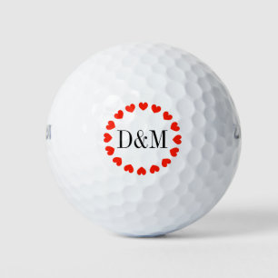 Heart monogram golf ball set for wedding couple
