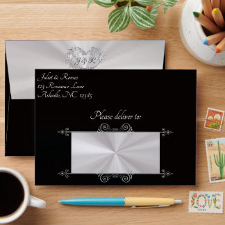 Heart & Monogram on Black Wedding Envelope