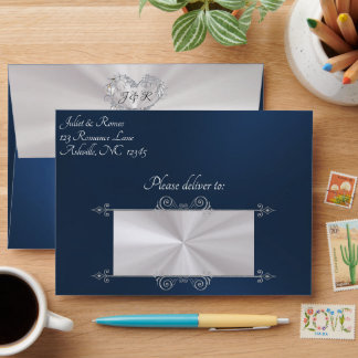 Heart & Monogram on Blue Wedding Envelope
