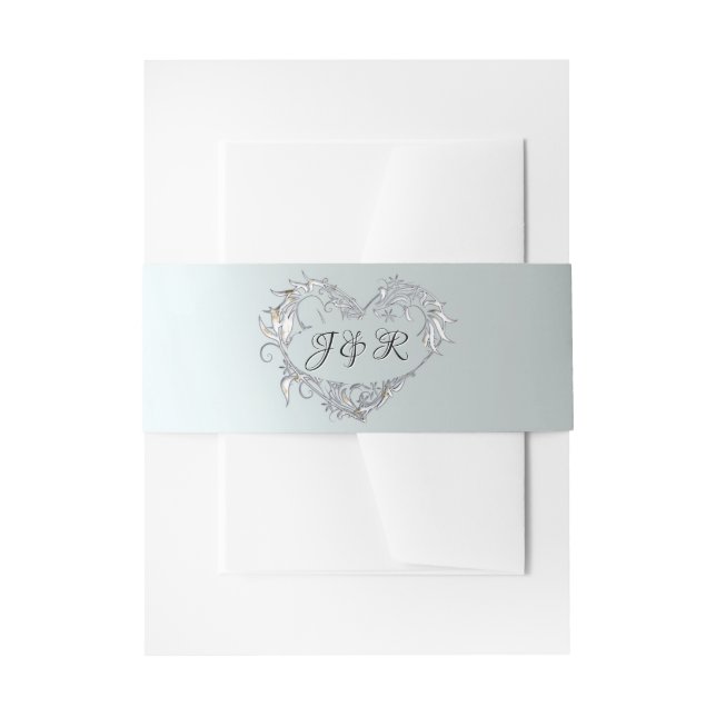 Heart Monogram on Silver Invitation Belly Band (Front Example)