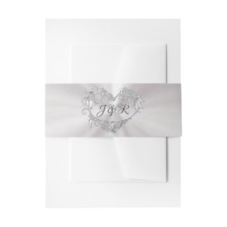 Heart Monogram on White Pearl Invitation Belly Band