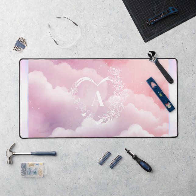 Heart Monogram Pink Heavenly Computer Desk Mat (Workstation)