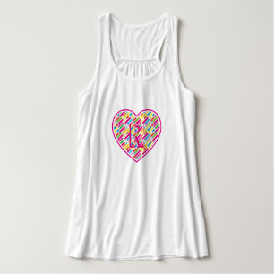 Heart Monogram Rainbow Diagonal Lines Pattern Art Singlet
