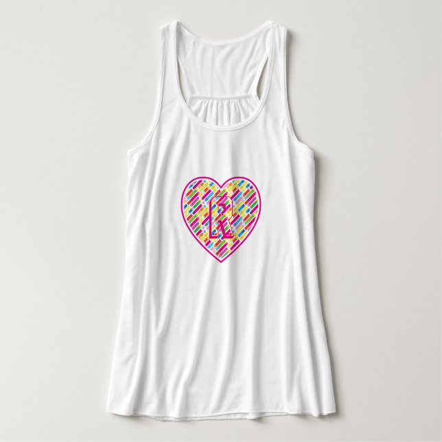 Heart Monogram Rainbow Diagonal Lines Pattern Art Singlet (Design Front)