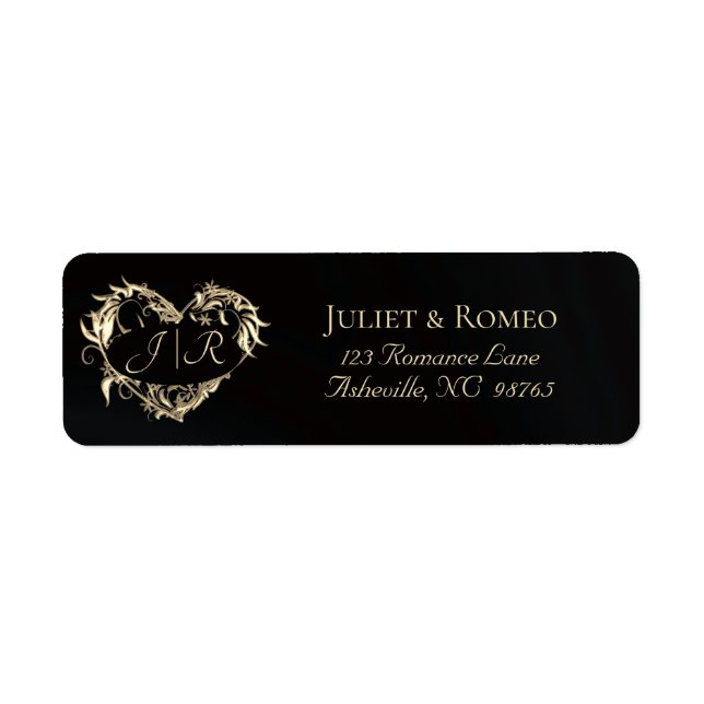 Heart Monogram Return Address - Black (Front)