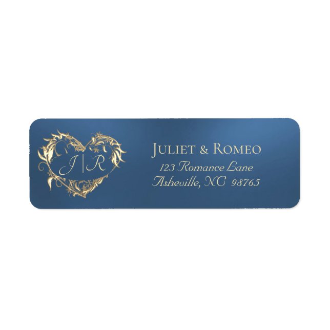 Heart Monogram Return Address - Blue (Front)