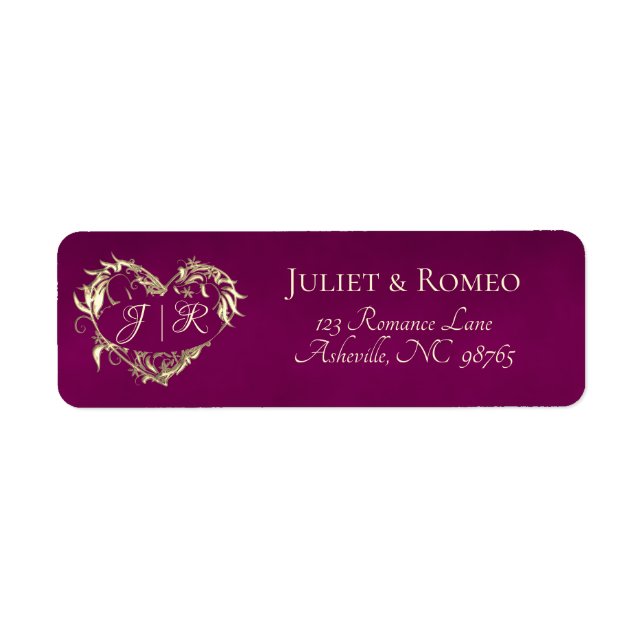 Heart Monogram Return Address - Plum (Front)