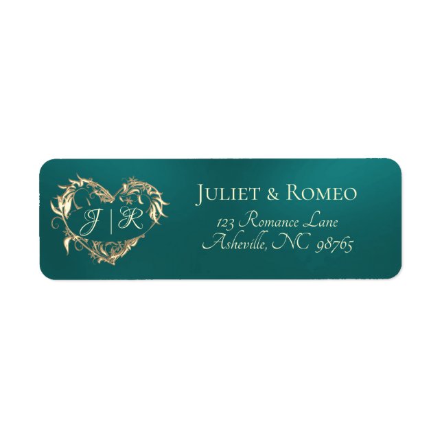 Heart Monogram Return Address - Teal (Front)