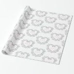 Heart monogram silver white pink initials wedding wrapping paper<br><div class="desc">Silver effect heart art with a pink initial monogram on a white gift wrapping paper. Heart wreath design encasing your own couples monogram. Other colours and matching items are available. © Original decorative heart graphics and design by Sarah Trett for www.mylittleeden.com on Zazzle.</div>
