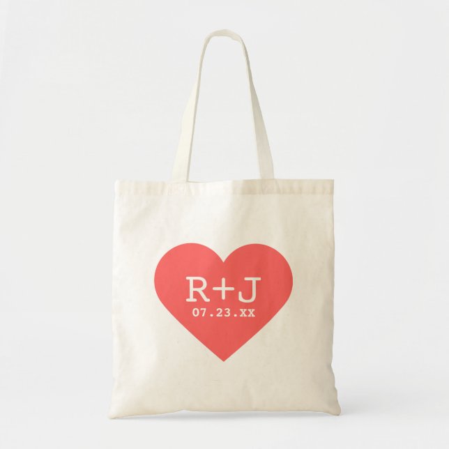 Heart Monogram Wedding Favour Tote Bag (Front)