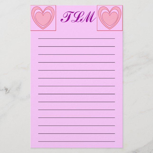 Heart Monogrammed Stationery Lined (Front)