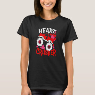 Heart Monster Truck Crusher Valentines Day Cute Bo T-Shirt