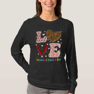 Heart Montessori Teacher Life Leopard Plaid Valent T-Shirt