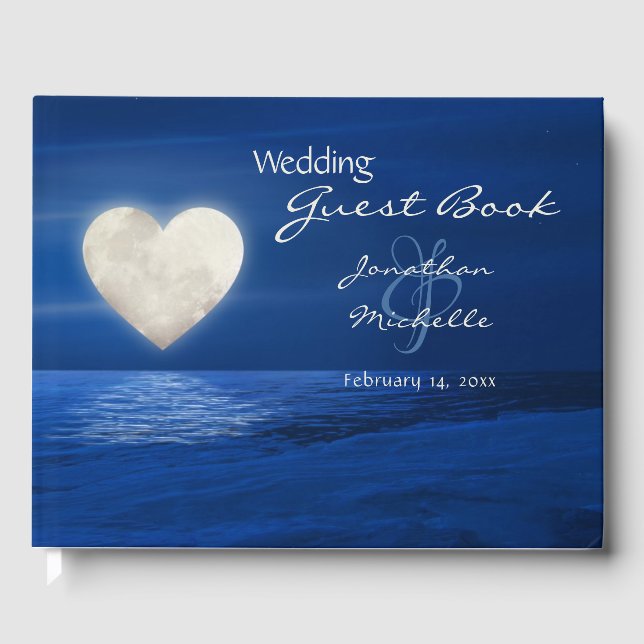Heart Moon with Snow Covered Beach Winter Wedding Guest Book (Front)