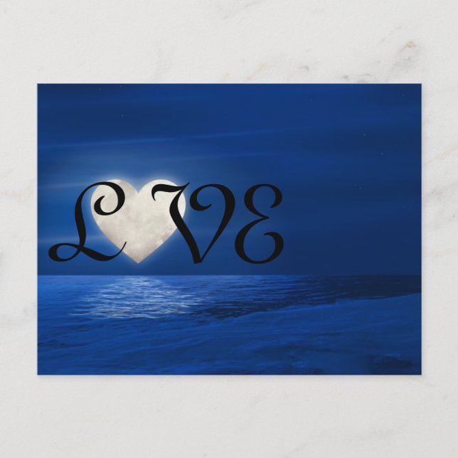 Heart Moon with Snowy Beach LOVE Winter Postcard (Front)