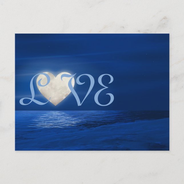 Heart Moon with Snowy Beach LOVE Winter Postcard (Front)