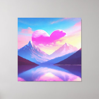 Heart & Mountain Sunset Landscape Art Canvas Print