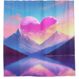 Heart & Mountain Sunset Landscape Art Shower Curtain