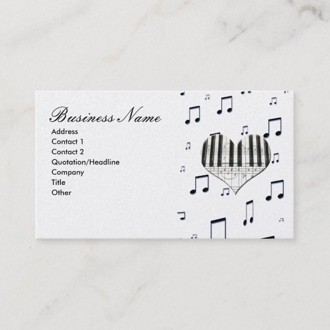 Heart & Music Notes Piano Keyboard Business Card (Front)