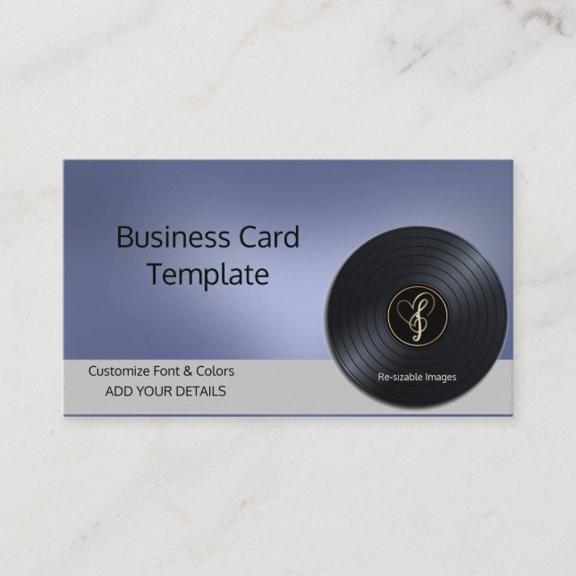 Heart Music Notes Vinyl Record Business Card (Front)