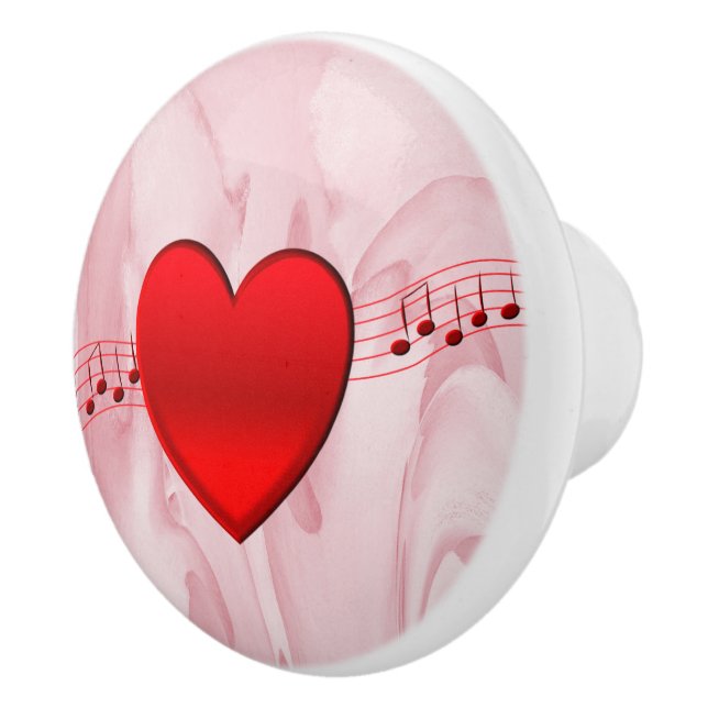 Heart Music on Pink Ceramic Knob (Right)