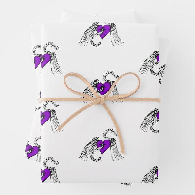 Heart Music Purple Wrapping Paper Sheet (In situ)