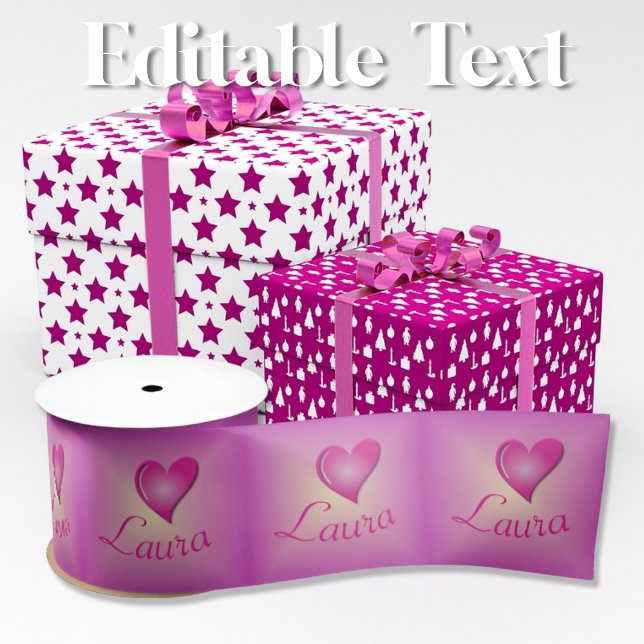 Heart Name Pink Personalised Satin Ribbon (Creator Uploaded)
