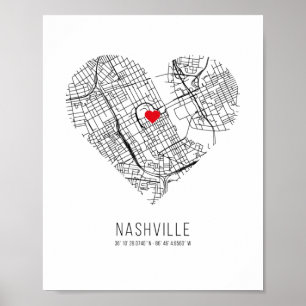 Heart Nashville City Map (United States) Poster