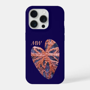 Heart navy blue orange monogram embroidery stylish iPhone 15 pro case