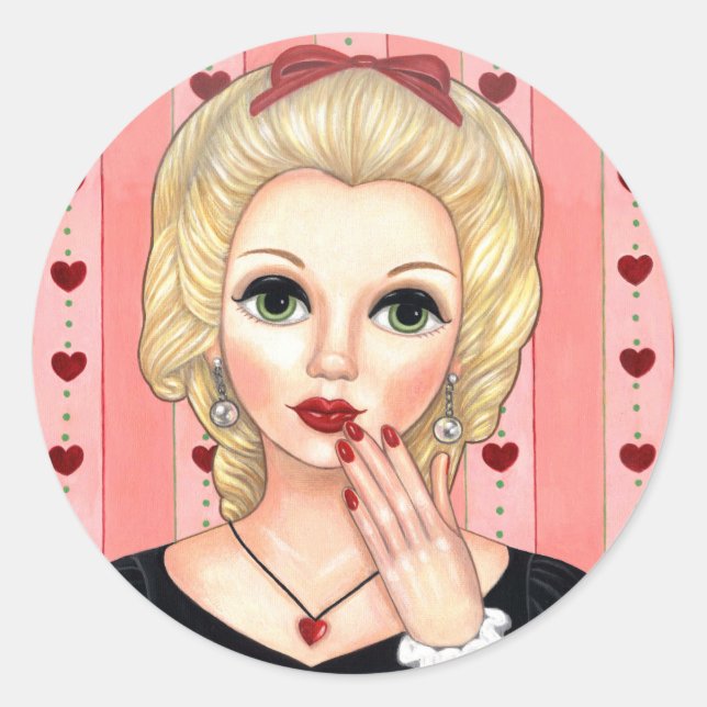 Heart Necklace Girl Blonde Head Vase Luscious Lips Classic Round Sticker (Front)