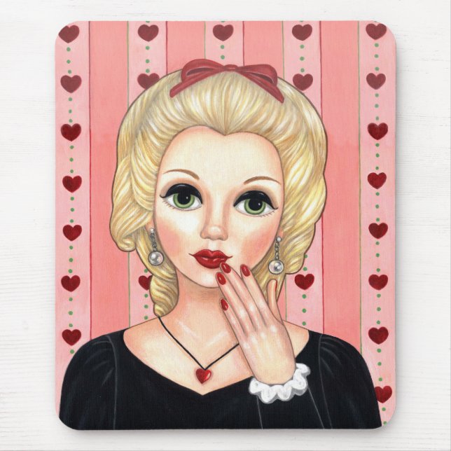 Heart Necklace Girl Blonde Head Vase Luscious Lips Mouse Pad (Front)
