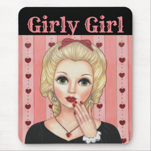Heart Necklace Head Vase Girly Girl Blonde Pink  Mouse Pad