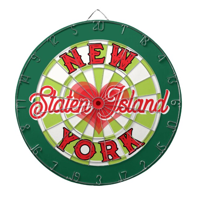Heart NEW YORK Red Custom Text & Green Background Dartboard (Front)